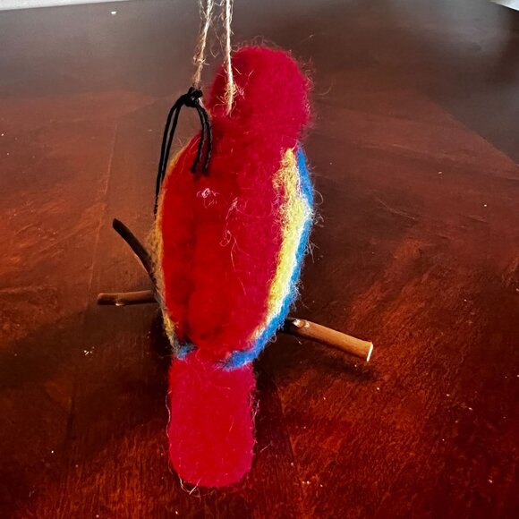 Felt Parrot Hanging Ornament - Red Blue & Yellow Wooden Perch - Picture 5 of 7